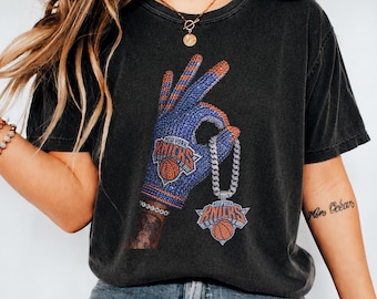 Camiseta New York Knicks Bling Glove, regalo para aficionados al baloncesto de Nueva York, ropa deportiva retro, regalo para el día del partido