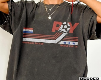 Camiseta de Paraguay para el Mundial de Fútbol, estilo vintage, regalo para el aficionado de Paraguay