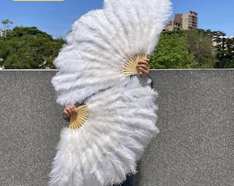 ダチョウの羽の扇子　大型ダンス扇子　バーレスクショーガールのパフォーマンス用　55×95cm