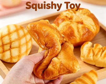 Juguete antiestrés realista con forma de pan blando: juguete antiestrés con forma de panadería, bollo de piña, cruasán, pan de molde, divertido juguete de comida blando, regalo para fiestas de cumpleaños.