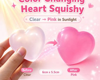 Heart Color Changing Squishy Toy, Sunlight Reactive Stress Relief Fidget, Clear to Pink Squeeze Toy, Sensory Toy