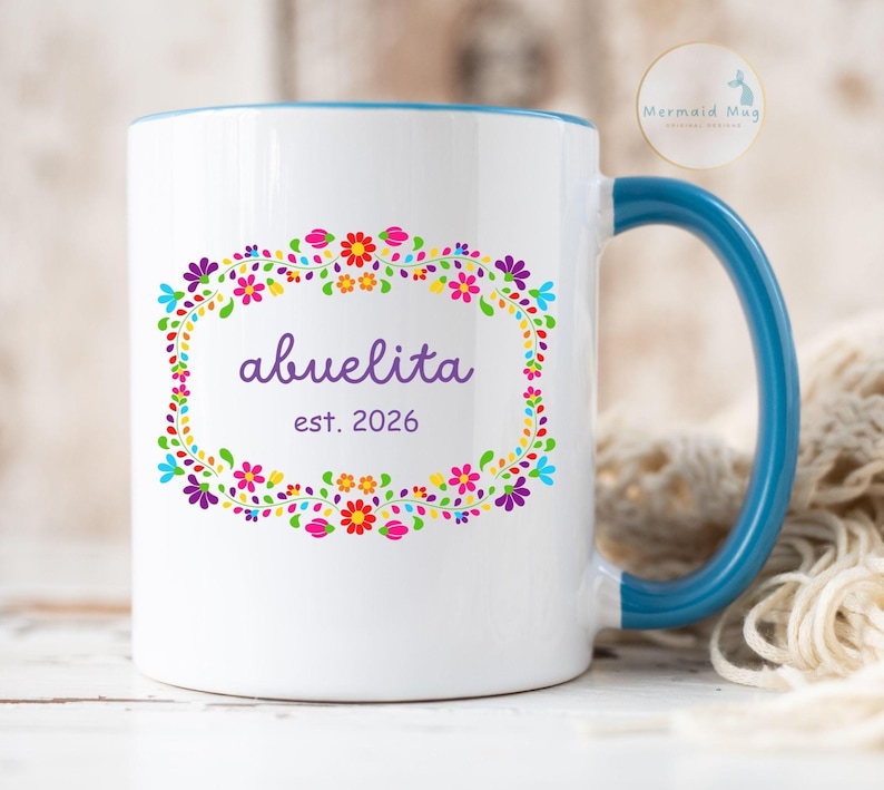 Abuelita Est Year Mug, Floral Pregnancy Reveal Taza, Custom Granny ...