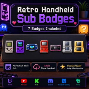 Retro Handheld Console Twitch Sub Badges | 7 Tier Gaming Bit Badges | Kick Sub Badges Discord Role Icons
