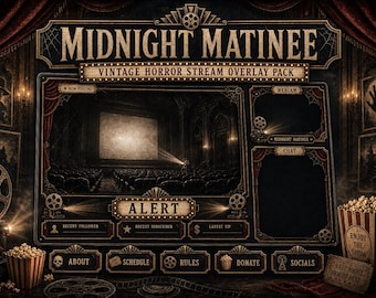 Mitternachts-Horror-Stream-Overlay-Paket | Twitch, Kick, OBS & Streamlabs | Digitaler Download