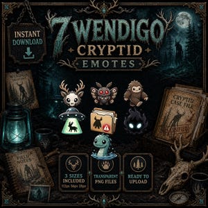 Pack d'émotes Wendigo Cryptide Horror | 7 émotes PNG pour Twitch, Kick et Discord | Téléchargement numérique