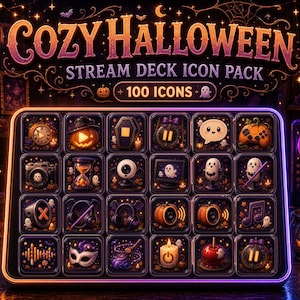 Gezellige Halloween-streamdeckpictogrammen | 100 PNG-knoppen voor Elgato, Twitch en Kick | Digitale download