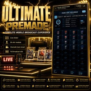 Tableau de distribution Whatnot Card Break Board Ultimate, 9:16 Mobile Live Seller Broadcast Board, Ticker + Team Sold Reveal