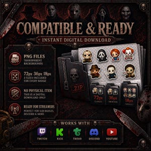 Chibi-Horror-Twitch-Abzeichen | 7-stufiges Bit-Abzeichen-Set für Kick- und Discord-Rollensymbole | PNG-Download Bild 5
