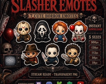 Vintage-Horror-Emote-Paket | 7 PNG-Chat-Emotes für Twitch, Kick & Discord | Digitaler Download