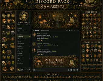 Kit per server Discord Goblincore / 88 risorse Goblin della foresta / Kit di restyling per Discord / Emote, icone dei ruoli, adesivi