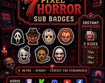 Pixel Horror Twitch-Abzeichen | 7-stufiges Bit-Abzeichen-Set für Kick- und Discord-Rollensymbole | PNG-Download