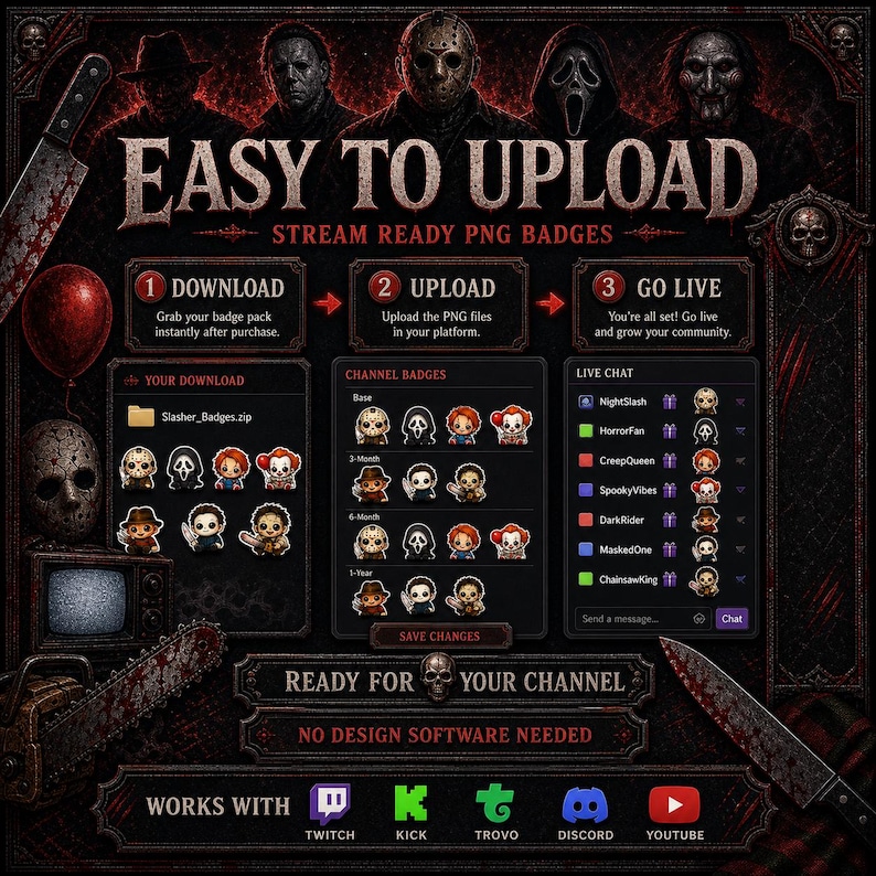 Chibi-Horror-Twitch-Abzeichen | 7-stufiges Bit-Abzeichen-Set für Kick- und Discord-Rollensymbole | PNG-Download Bild 4