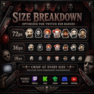 Chibi-Horror-Twitch-Abzeichen | 7-stufiges Bit-Abzeichen-Set für Kick- und Discord-Rollensymbole | PNG-Download Bild 3