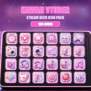 Kawaii VTuber Stream Overlay & 100 Stream Deck Icons | OBS / Streamlabs | Digital Download