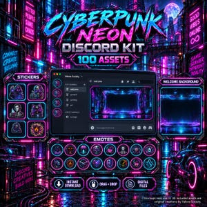 Cyberpunk Neon Discord Server Theme | Neon Role Icons, Banners & Welcome Screen