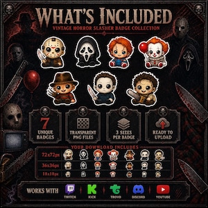 Chibi-Horror-Twitch-Abzeichen | 7-stufiges Bit-Abzeichen-Set für Kick- und Discord-Rollensymbole | PNG-Download Bild 2
