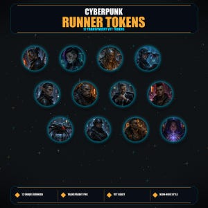 Cyberpunk Roleplay Cyberpunk Token Sheet | Tabletop Printable Tokens Kick Twitch | Roleplay Gaming Dice Character PNG