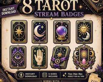 Twitch-Abzeichen mit Tarotkartenmotiv | 7-stufiges Bit-Abzeichen-Set für Kick- und Discord-Rollensymbole | PNG-Download