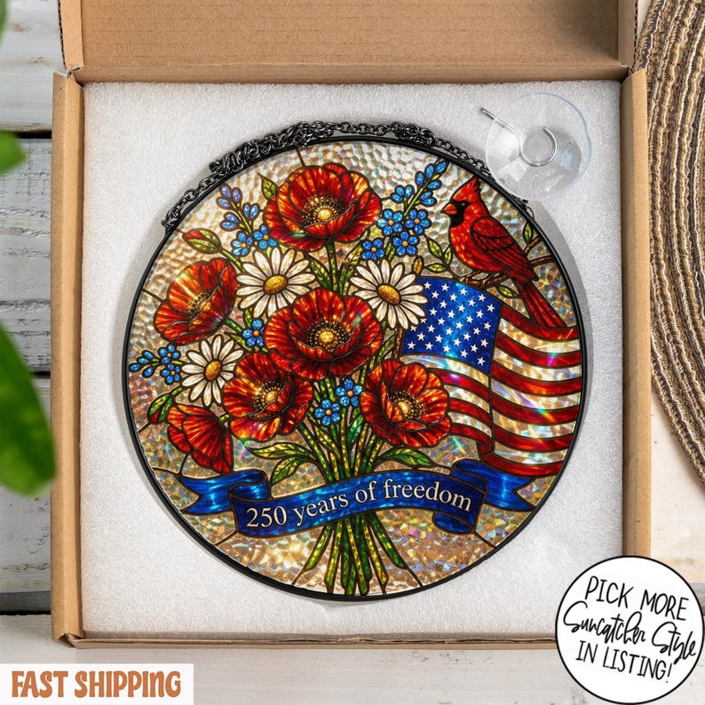 USA 250th Anniversary Stained Glass Suncatcher, Patriotic Window ...