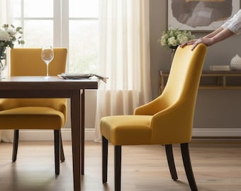 Fodera elasticizzata in velluto e spandex per sedie da pranzo con schienale alto e braccioli inclinati – Coprisedia elastico