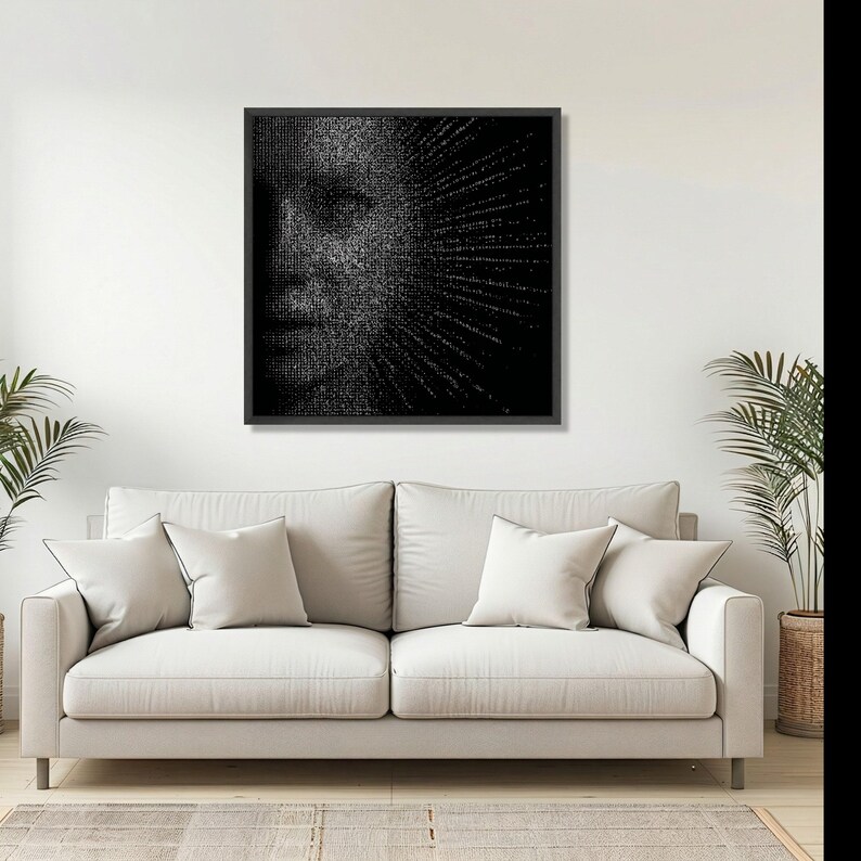Abstract Digital Face Canvas, Binary Code Art, Modern Tech Portrait, Contemporary Decor image 7