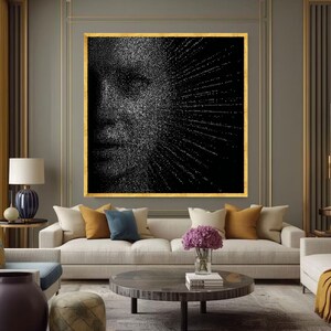 Abstract Digital Face Canvas, Binary Code Art, Modern Tech Portrait, Contemporary Decor image 4
