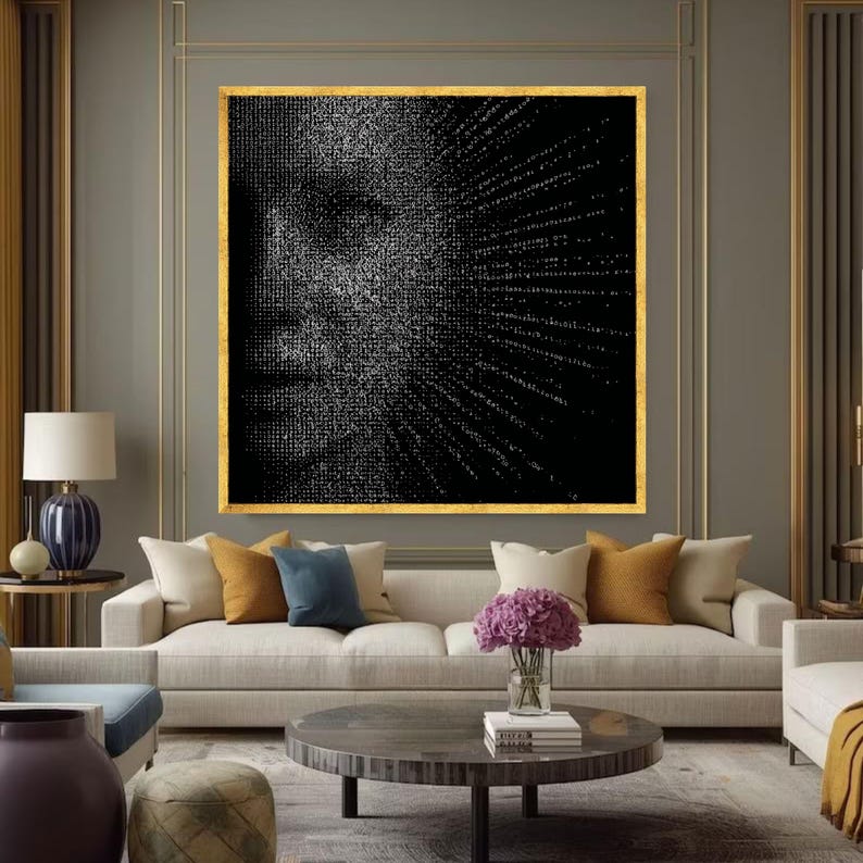 Abstract Digital Face Canvas, Binary Code Art, Modern Tech Portrait, Contemporary Decor image 4