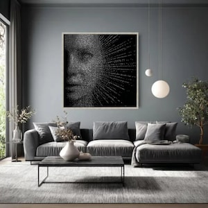 Abstract Digital Face Canvas, Binary Code Art, Modern Tech Portrait, Contemporary Decor image 3