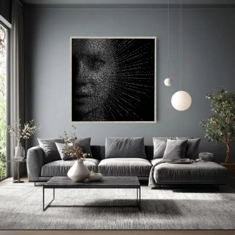 Abstract Digital Face Canvas, Binary Code Art, Modern Tech Portrait, Contemporary Decor image 3