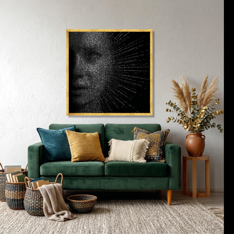 Abstract Digital Face Canvas, Binary Code Art, Modern Tech Portrait, Contemporary Decor image 6