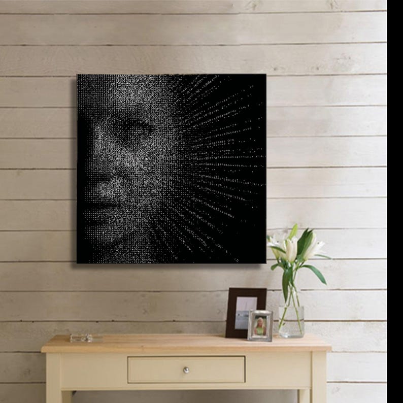 Abstract Digital Face Canvas, Binary Code Art, Modern Tech Portrait, Contemporary Decor image 8