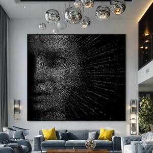 Abstract Digital Face Canvas, Binary Code Art, Modern Tech Portrait, Contemporary Decor image 5