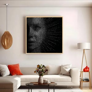 Abstract Digital Face Canvas, Binary Code Art, Modern Tech Portrait, Contemporary Decor image 2