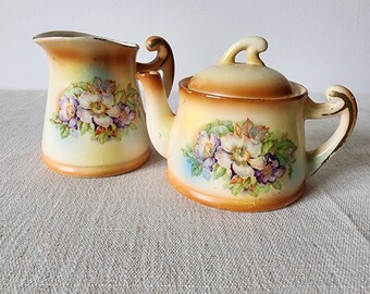 Vintage Czechoslovakia Creamer Sugar Bowl Set