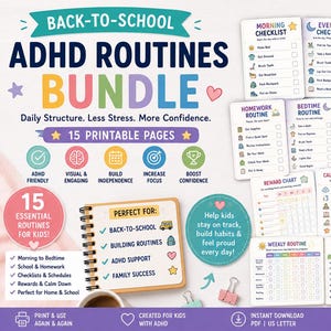 ADHD Back to School Routine Bundle | Visual Schedule, Checklists (PDF Download)