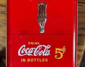 Vintage Coca-Cola Mini Lunch Box Tin Bank w/ Playing Cards & Golf Tees | Coke Collectible Storage Tin | Red Coca-Cola Memorabilia