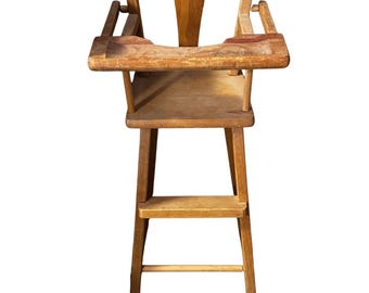 Vintage Wooden Doll High Chair | Antique Child’s Toy Furniture | Primitive Folk Art Nursery Decor | Rustic Handmade Doll Chair