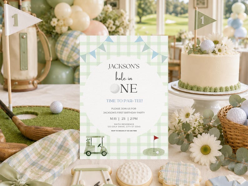 Hole in One Birthday Invitation | Golf First Birthday Party |Par-tee Invite | Editable Canva Template | Hole in One | Hole in One Birthday | Hole in One Party | Par-tee | Hole in One Invite | Invitation Template | Golf Birthday | Golf Party | First Birthday Boy | Golf Invitation | Par Tee Birthday | First Birthday | Editable Invitation | Printable Invite | 1st Birthday Boy | Green | Plaid