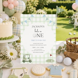 Hole in One Birthday Invitation | Golf First Birthday Party |Par-tee Invite | Editable Canva Template | Hole in One | Hole in One Birthday | Hole in One Party | Par-tee | Hole in One Invite | Invitation Template | Golf Birthday | Golf Party | First Birthday Boy | Golf Invitation | Par Tee Birthday | First Birthday | Editable Invitation | Printable Invite | 1st Birthday Boy | Green | Plaid