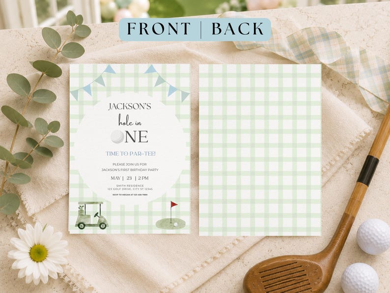 Hole in One Birthday Invitation | Golf First Birthday Party |Par-tee Invite | Editable Canva Template | Hole in One | Hole in One Birthday | Hole in One Party | Par-tee | Hole in One Invite | Invitation Template | Golf Birthday | Golf Party | First Birthday Boy | Golf Invitation | Par Tee Birthday | First Birthday | Editable Invitation | Printable Invite | 1st Birthday Boy | Green | Plaid