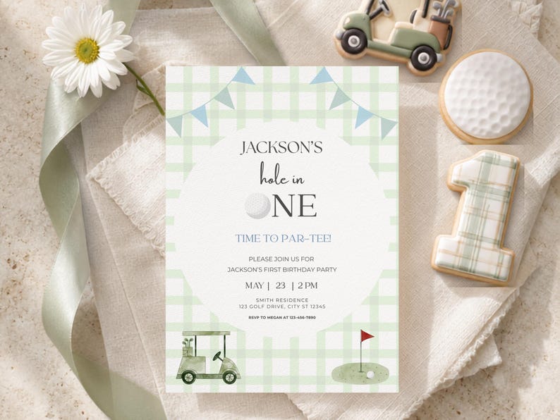 Hole in One Birthday Invitation | Golf First Birthday Party |Par-tee Invite | Editable Canva Template | Hole in One | Hole in One Birthday | Hole in One Party | Par-tee | Hole in One Invite | Invitation Template | Golf Birthday | Golf Party | First Birthday Boy | Golf Invitation | Par Tee Birthday | First Birthday | Editable Invitation | Printable Invite | 1st Birthday Boy | Green | Plaid