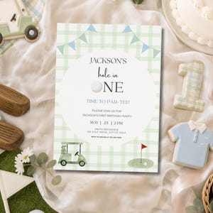 Hole in One Birthday Invitation | Golf First Birthday Party |Par-tee Invite | Editable Canva Template | Hole in One | Hole in One Birthday | Hole in One Party | Par-tee | Hole in One Invite | Invitation Template | Golf Birthday | Golf Party | First Birthday Boy | Golf Invitation | Par Tee Birthday | First Birthday | Editable Invitation | Printable Invite | 1st Birthday Boy | Green | Plaid