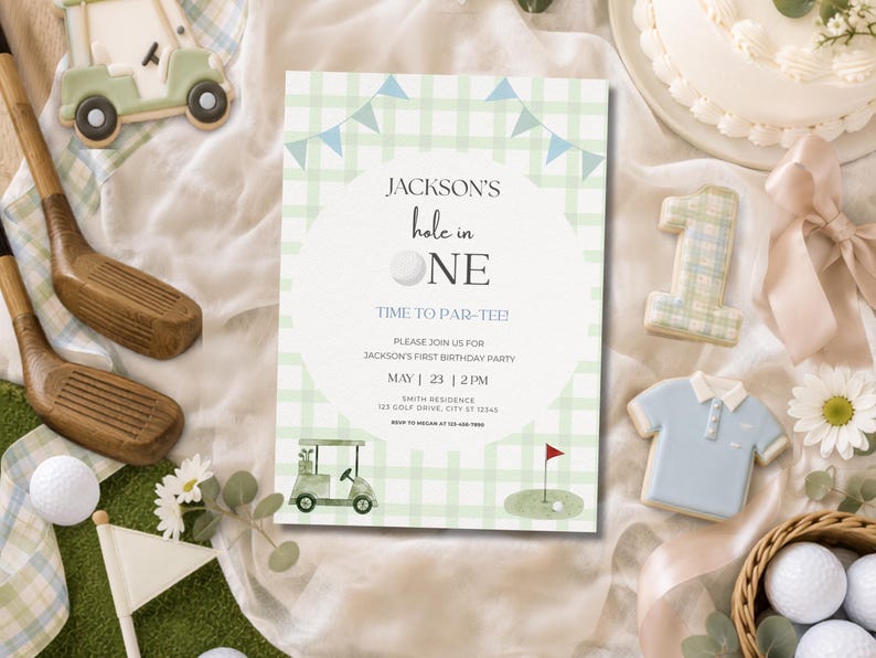 Hole in One Birthday Invitation | Golf First Birthday Party |Par-tee Invite | Editable Canva Template | Hole in One | Hole in One Birthday | Hole in One Party | Par-tee | Hole in One Invite | Invitation Template | Golf Birthday | Golf Party | First Birthday Boy | Golf Invitation | Par Tee Birthday | First Birthday | Editable Invitation | Printable Invite | 1st Birthday Boy | Green | Plaid