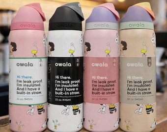 Owala Snoopy Cartoon Water Bottle 32oz, Insulated Leakproof Straw Cup