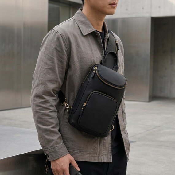 Vintage Leather Sling Bag Crossbody Backpack for Travel Amazon.com | SUIKIHUM Vintage PU Leather Sling Backpack  main image 3