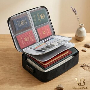 Fireproof Document Organizer Case with Lock, Large Capacity Travel File Storage Bag, Passport Holder for Home Office Travel