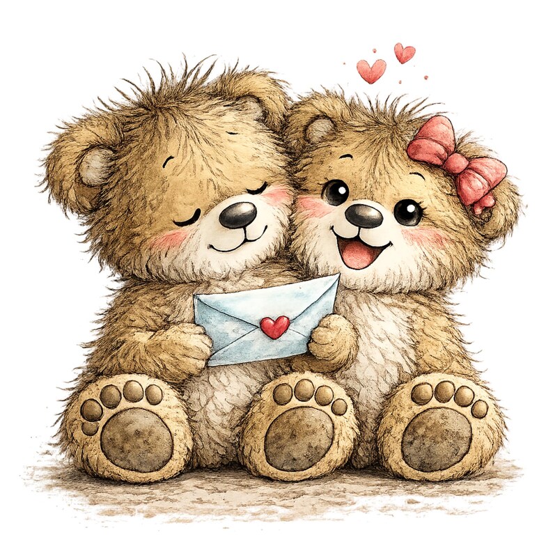 Romantic Teddy Bear Couple Watercolor Clipart PNG Bundle | Valentine ...