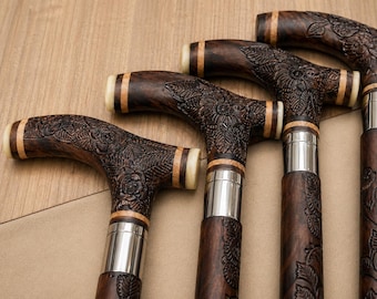 Bastón de nogal tallado a mano, bastón turco personalizado, artesanía anatolia.