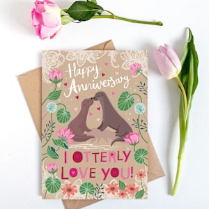Happy Anniversary Card, I Otter-ly Love You Card, Card for Husband, Card for Wife, Funny Anniversary Card