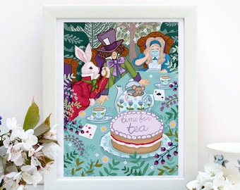 Alice In Wonderland Time for Tea, Personalised Nursery Art Print